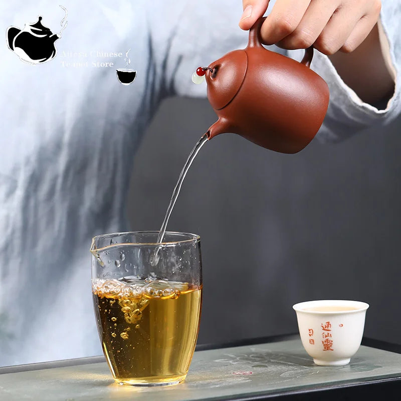 Chinese teapot raw ore clear cement beaded Qinquan pot drinking Pu'er handmade teapot Yixing purple teapot 180ml small capacity
