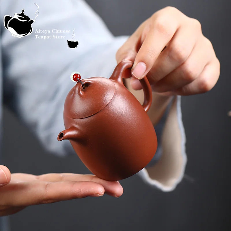 Chinese teapot raw ore clear cement beaded Qinquan pot drinking Pu'er handmade teapot Yixing purple teapot 180ml small capacity