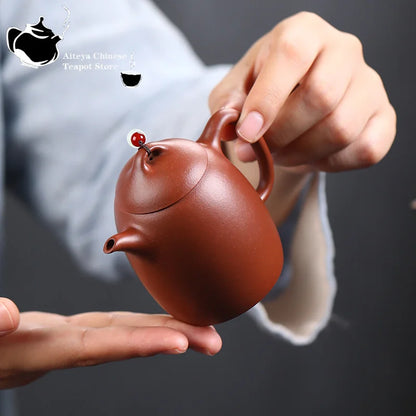 Chinese teapot raw ore clear cement beaded Qinquan pot drinking Pu'er handmade teapot Yixing purple teapot 180ml small capacity
