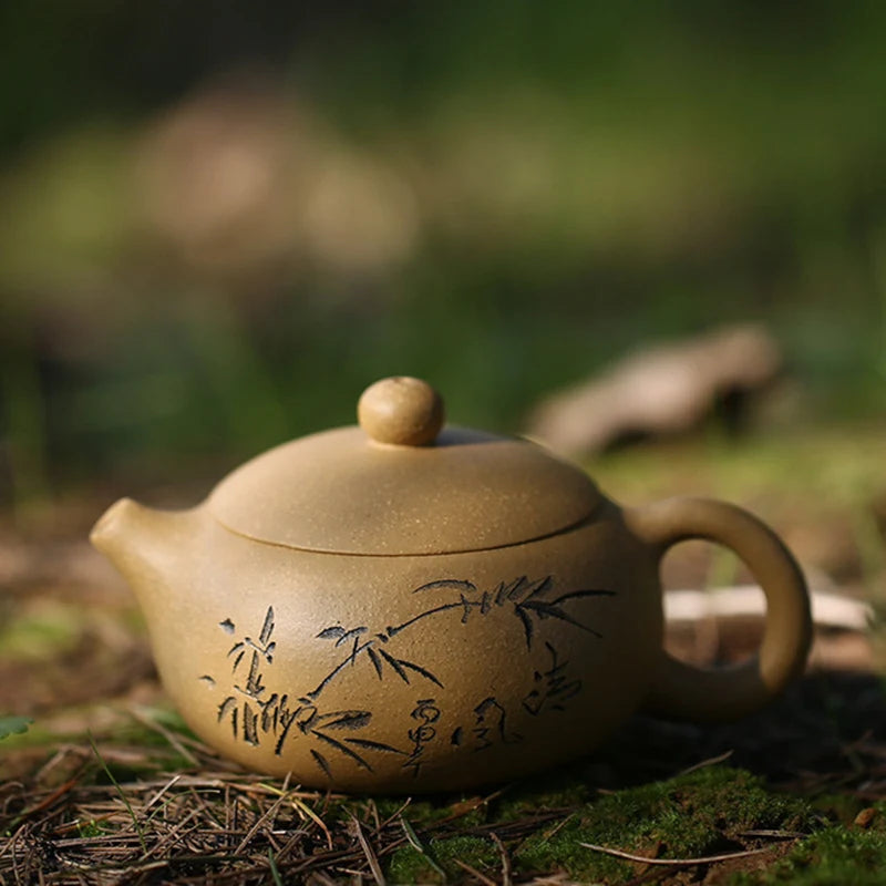 Chinese yixing zisha duan clay tea pot marked handmade pot of tea carved bamboo orchid kungfu pots 180ml for Pu'er / green tea