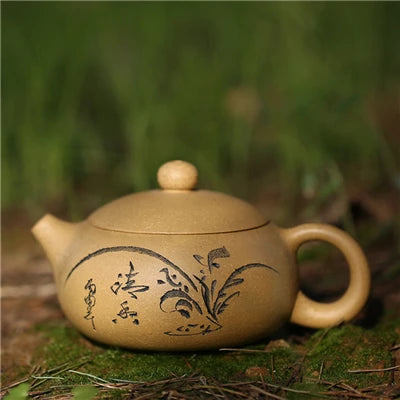 Chinese yixing zisha duan clay tea pot marked handmade pot of tea carved bamboo orchid kungfu pots 180ml for Pu'er / green tea