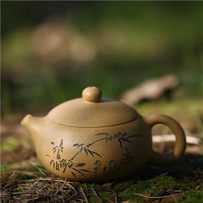 Chinese yixing zisha duan clay tea pot marked handmade pot of tea carved bamboo orchid kungfu pots 180ml for Pu'er / green tea