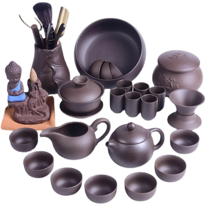 Chinese yixing zisha tea set complete kungfu tea set real yixing zisha purple clay fired tea pot tea cup gaiwan cup bowl pitcher