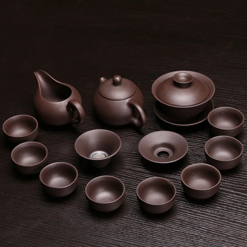 Chinese yixing zisha tea set complete kungfu tea set real yixing zisha purple clay fired tea pot tea cup gaiwan cup bowl pitcher