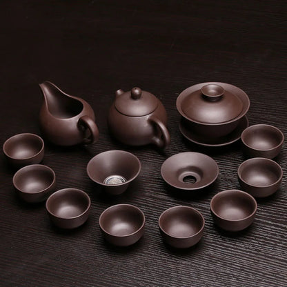 Chinese yixing zisha tea set complete kungfu tea set real yixing zisha purple clay fired tea pot tea cup gaiwan cup bowl pitcher