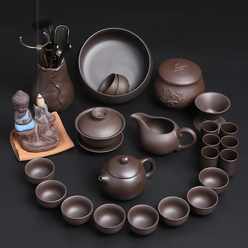 Chinese yixing zisha tea set complete kungfu tea set real yixing zisha purple clay fired tea pot tea cup gaiwan cup bowl pitcher