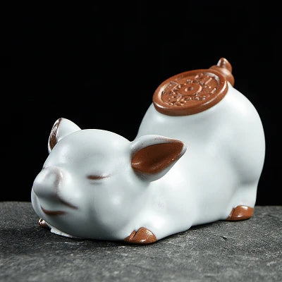 Chinese zodiac namely, rat, ox, tiger, rabbit, dragon, snake, horse, goat, monkey, rooster, dog and pig ruyao porcelain tea pet