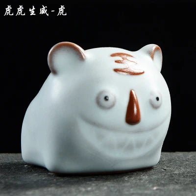 Chinese zodiac namely, rat, ox, tiger, rabbit, dragon, snake, horse, goat, monkey, rooster, dog and pig ruyao porcelain tea pet
