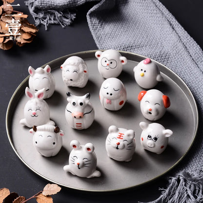 Chinese zodiac porcelain rat, ox, tiger, rabbit, dragon, snake, horse, goat, monkey, rooster, dog pig ruyao porcelain tea pet
