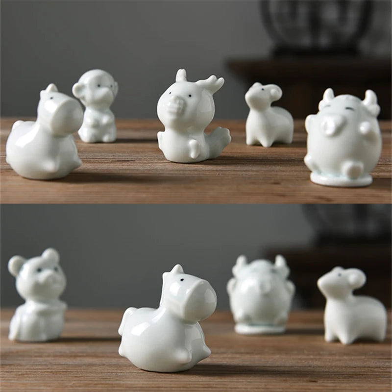 Chinese zodiac rat ox tiger rabbit dragon snake horse goat monkey chicken dog pig ruyao porcelain tea pet elephant giraff China