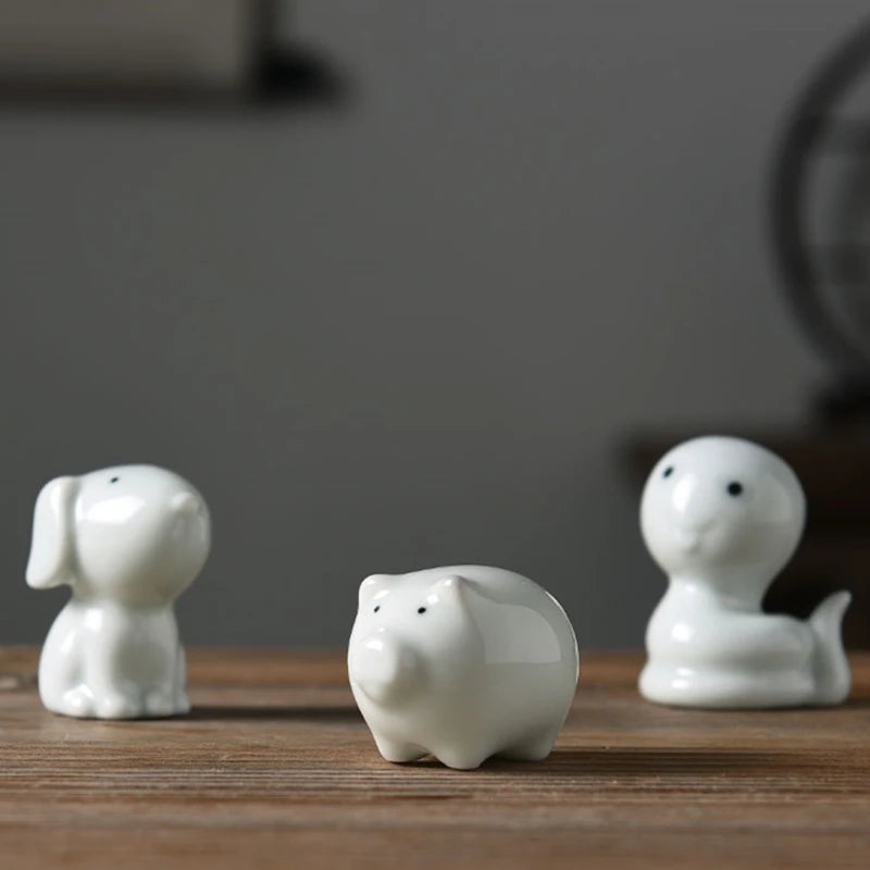 Chinese zodiac rat ox tiger rabbit dragon snake horse goat monkey chicken dog pig ruyao porcelain tea pet elephant giraff China