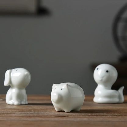 Chinese zodiac rat ox tiger rabbit dragon snake horse goat monkey chicken dog pig ruyao porcelain tea pet elephant giraff China