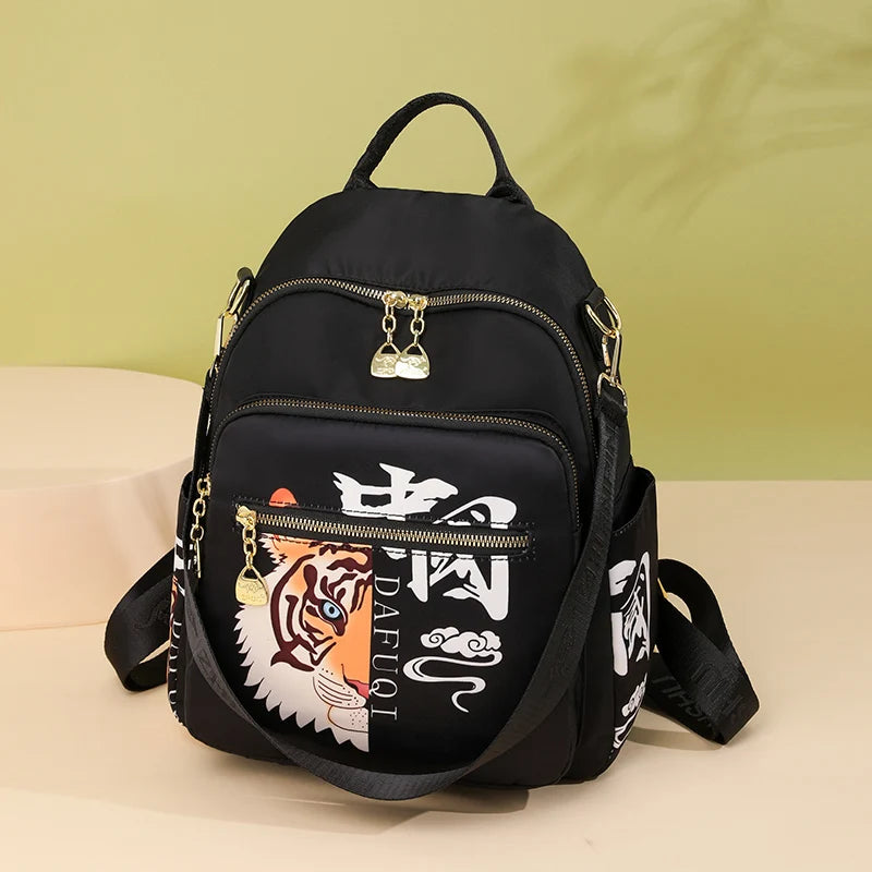 Chinoiserie Nylon Cloth Backpack Women Fashion Waterproof School Bags  Multifunction Wear-Resistant Multiple Pockets Travel Bag