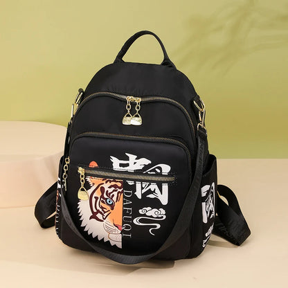 Chinoiserie Nylon Cloth Backpack Women Fashion Waterproof School Bags  Multifunction Wear-Resistant Multiple Pockets Travel Bag