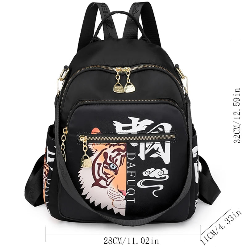 Chinoiserie Nylon Cloth Backpack Women Fashion Waterproof School Bags  Multifunction Wear-Resistant Multiple Pockets Travel Bag