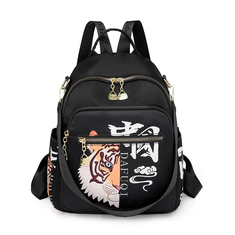 Chinoiserie Nylon Cloth Backpack Women Fashion Waterproof School Bags  Multifunction Wear-Resistant Multiple Pockets Travel Bag