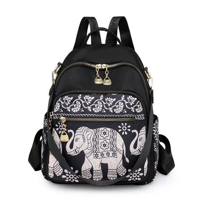 Chinoiserie Nylon Cloth Backpack Women Fashion Waterproof School Bags  Multifunction Wear-Resistant Multiple Pockets Travel Bag