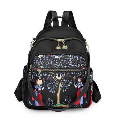 Chinoiserie Nylon Cloth Backpack Women Fashion Waterproof School Bags  Multifunction Wear-Resistant Multiple Pockets Travel Bag