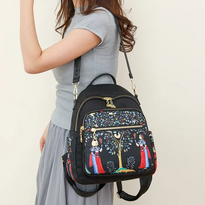 Chinoiserie Nylon Cloth Backpack Women Fashion Waterproof School Bags  Multifunction Wear-Resistant Multiple Pockets Travel Bag