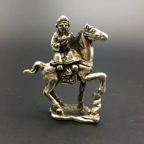 Chinses Tibetan silver hand-carved The God of wealth & horse statue
