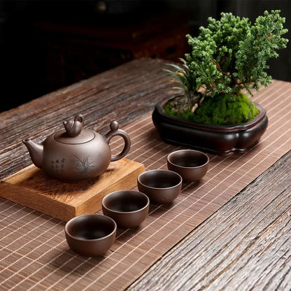 Chinses Yixing Zisha Teapot Set Master Teaware Handmade Gongfu Tea Kettle Tea Cups Purple Clay Tea Pots 1 Pot 4 Cups