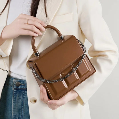 Chocolate small square bag women's crossbody genuine leather 2024 European and American ladies solid color portable box bag