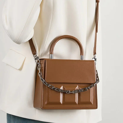 Chocolate small square bag women's crossbody genuine leather 2024 European and American ladies solid color portable box bag