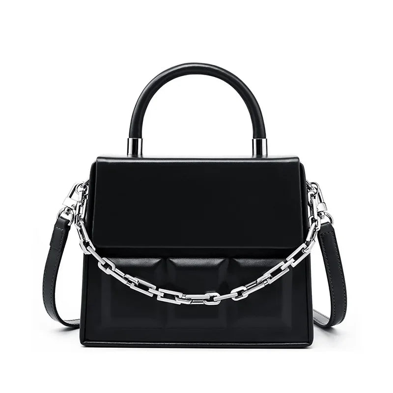 Chocolate small square bag women's crossbody genuine leather 2024 European and American ladies solid color portable box bag