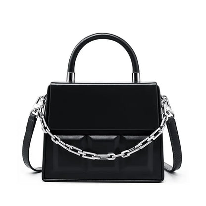 Chocolate small square bag women's crossbody genuine leather 2024 European and American ladies solid color portable box bag