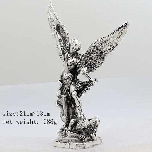 Christian Saint Michael FigurineThe Archangel Defeating Satan Guardian Statues Zinc Alloy For Home Room Tabletop Desktop