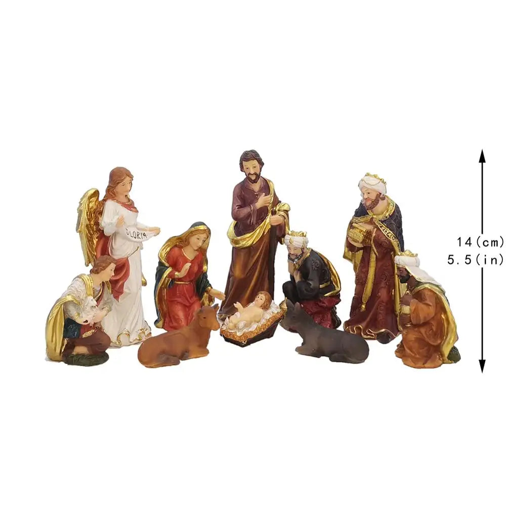 Christmas Decoration Nativity Scene Set Christmas Ornament Indoor Nativity Crib Manger Baby Jesus Statue Figurines Holiday Gift
