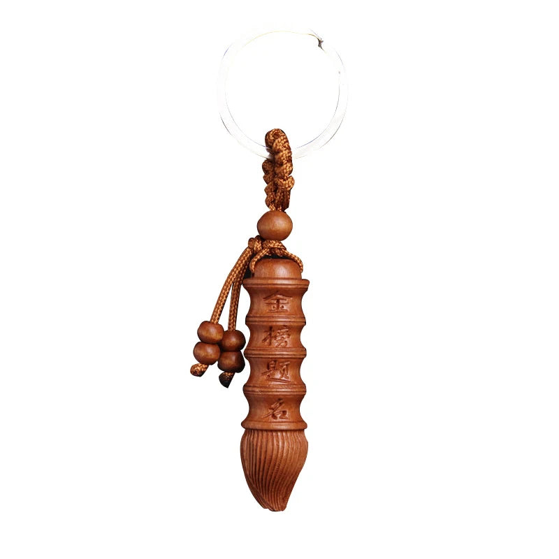Christmas Keychain Gift, Safety, Wenchang Pen, Peach Wood, Three-Dimensional Car Pendant Fengshui Mascot
