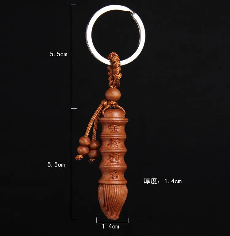 Christmas Keychain Gift, Safety, Wenchang Pen, Peach Wood, Three-Dimensional Car Pendant Fengshui Mascot