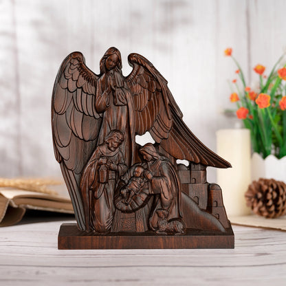 Christmas Nativity Scene Jesus Crib Nativity Decoration Solid Wood Carving Religious Christmas Gift