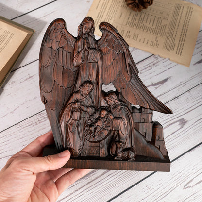 Christmas Nativity Scene Jesus Crib Nativity Decoration Solid Wood Carving Religious Christmas Gift