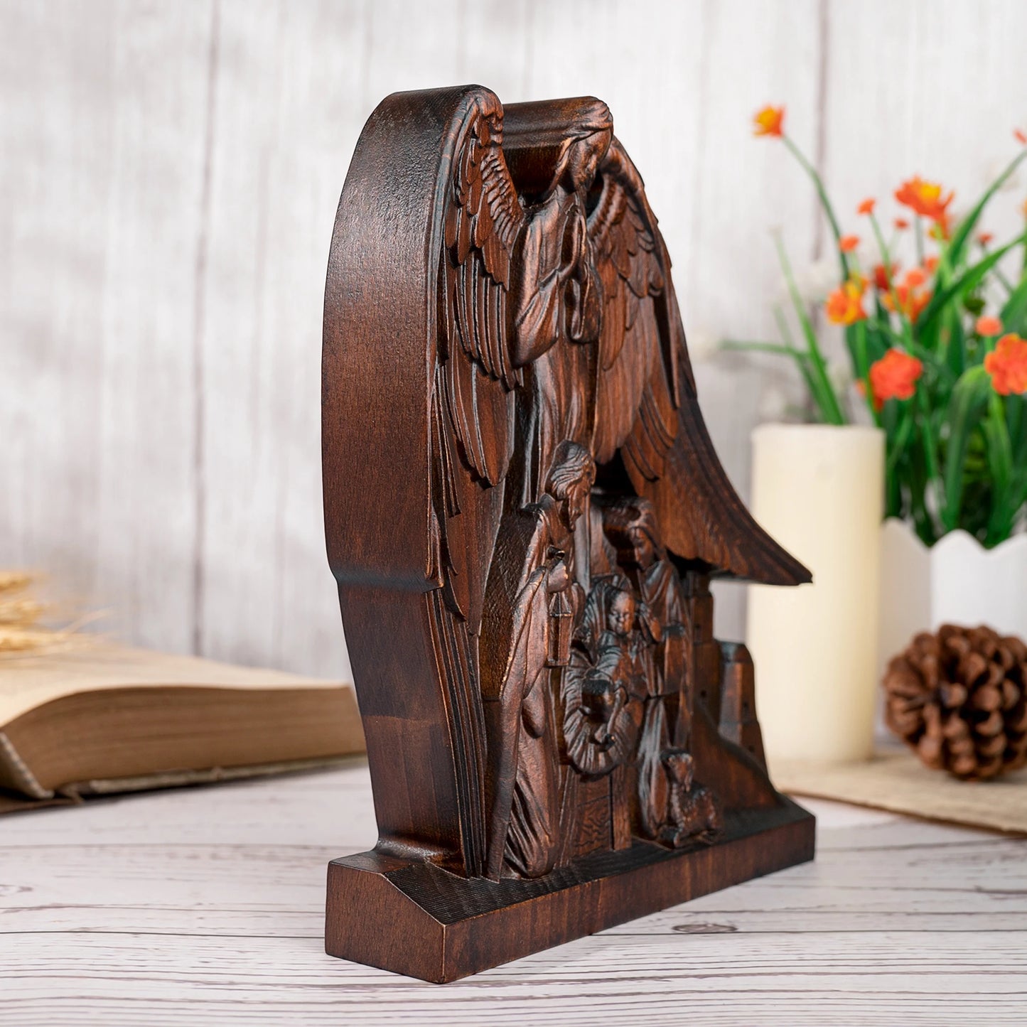 Christmas Nativity Scene Jesus Crib Nativity Decoration Solid Wood Carving Religious Christmas Gift