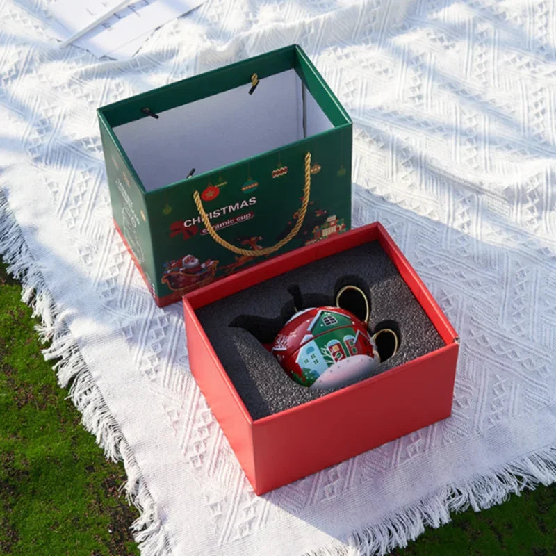 Christmas Pattern Porcelain Personal Tea Set Ceramic Portable Tea Set for One with Teapot Teacup and Saucer Service for Gift
