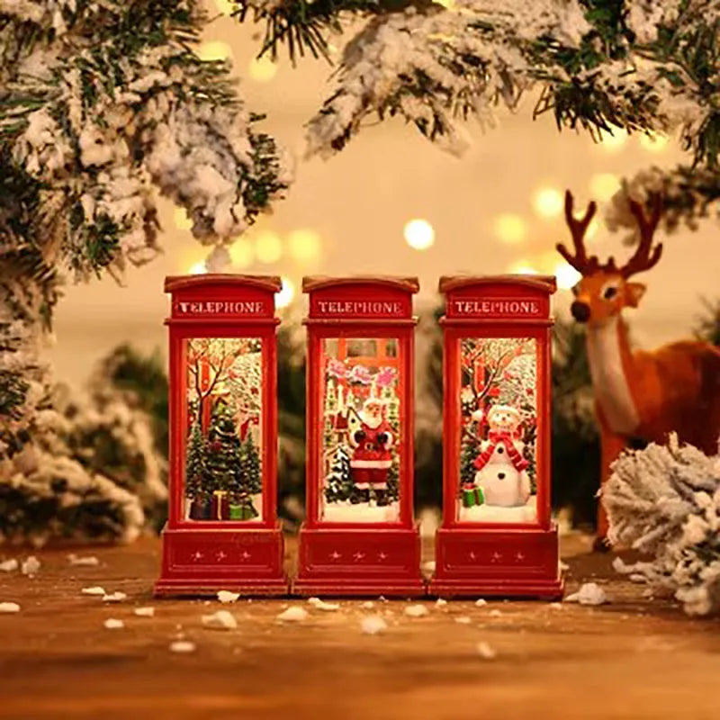 Christmas phone booth light table for the elderly decorated with Christmas tree ornaments snowman home decoration accessories