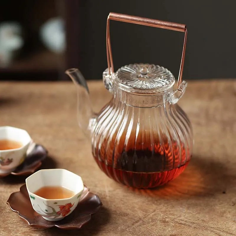 Chrysanthemum Petal Pattern Heat Resistant Glass Teapot Tea Kettle Pu Erh Gaiwan Infuser Teapot for Infusion Set Pot Pots Puer