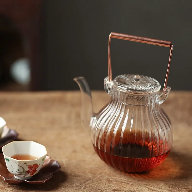 Chrysanthemum Petal Pattern Heat Resistant Glass Teapot Tea Kettle Pu Erh Gaiwan Infuser Teapot for Infusion Set Pot Pots Puer
