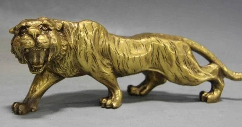 Cina Fengshui Tembaga Kuningan Hewan Tahun Zodiak Beruntung Patung Harimau