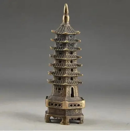 Cina Kuningan Vintage Pekerjaan Tangan Dipalu 7 Lantai Pengusir Setan Koleksi Towerv Dekorasi