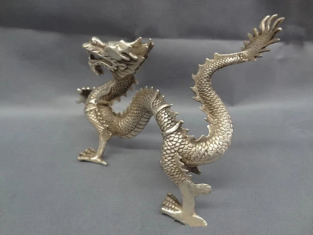 Cina Perak Zodiak Mitos Patung Binatang Kekayaan Terbang Naga Patung Perunggu
