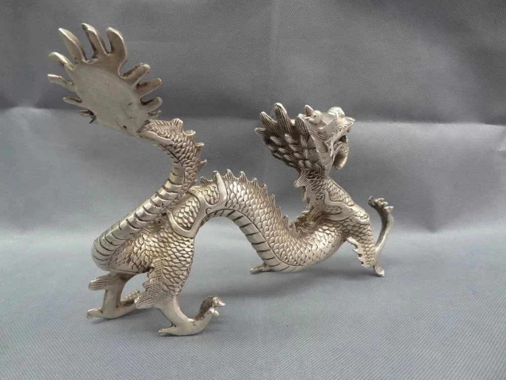 Cina Perak Zodiak Mitos Patung Binatang Kekayaan Terbang Naga Patung Perunggu