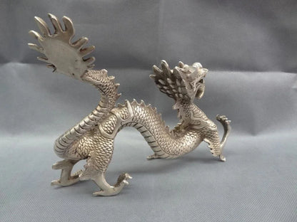 Cina Perak Zodiak Mitos Patung Binatang Kekayaan Terbang Naga Patung Perunggu
