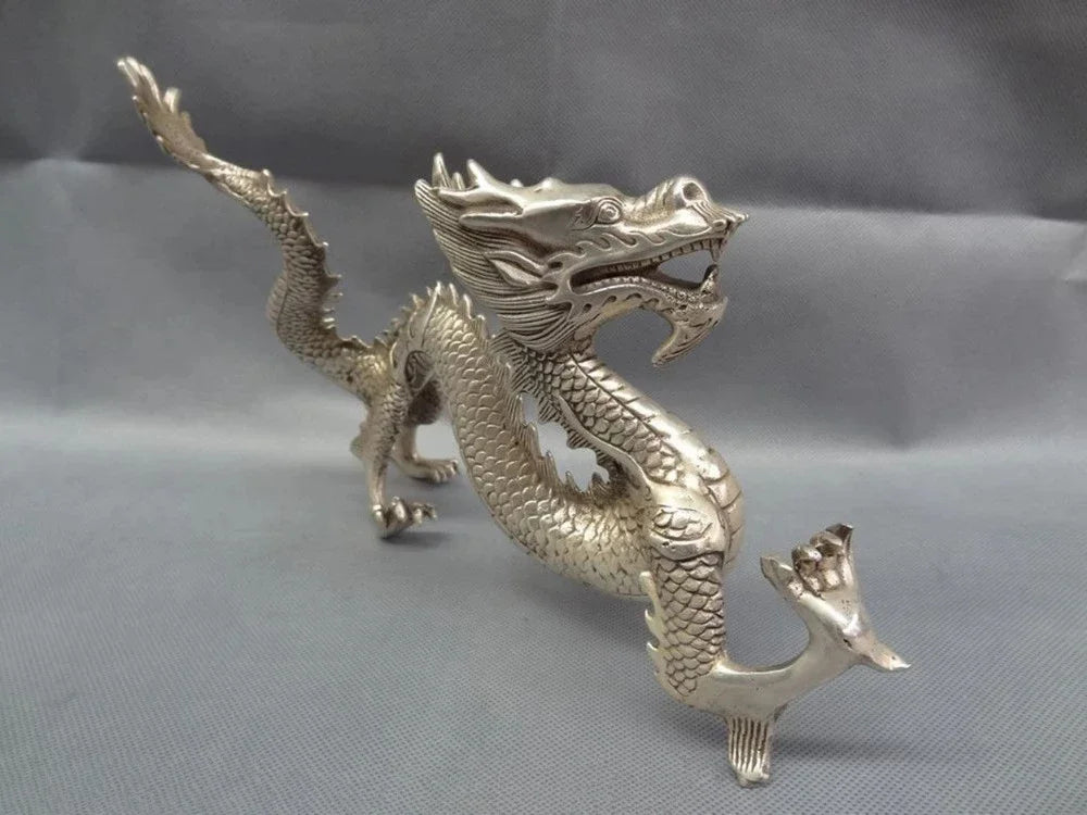 Cina Perak Zodiak Mitos Patung Binatang Kekayaan Terbang Naga Patung Perunggu