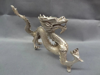 Cina Perak Zodiak Mitos Patung Binatang Kekayaan Terbang Naga Patung Perunggu