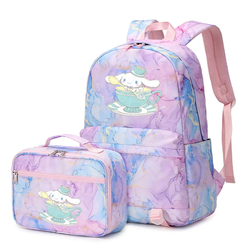 Cinnamoroll Girls Boys Kids 2 pcs Backpack with Lunch Bag Rucksack Casual School Bags for Student Teenagers Women Sets