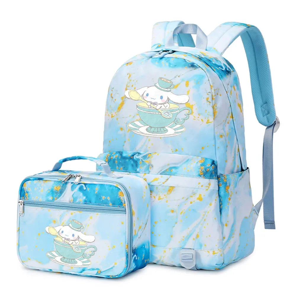 Cinnamoroll Girls Boys Kids 2 pcs Backpack with Lunch Bag Rucksack Casual School Bags for Student Teenagers Women Sets