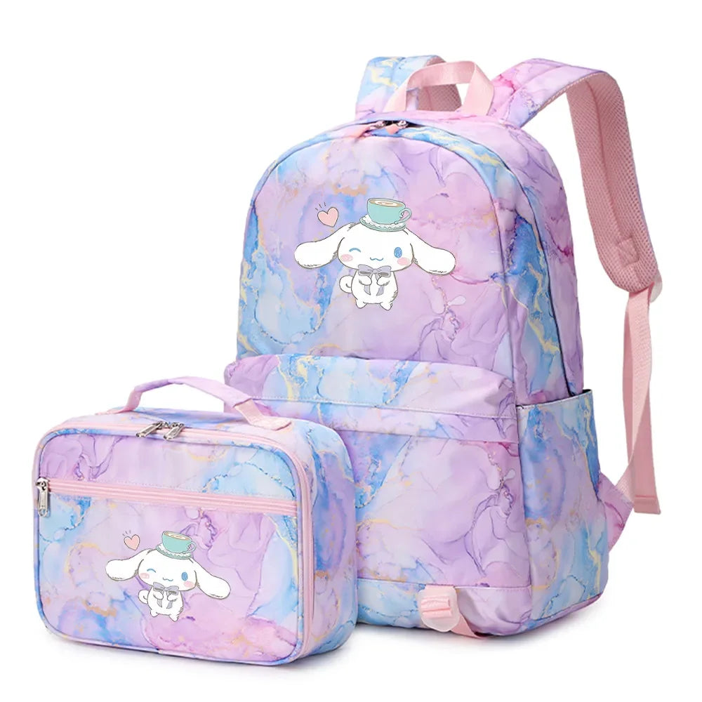 Cinnamoroll Girls Boys Kids 2 pcs Backpack with Lunch Bag Rucksack Casual School Bags for Student Teenagers Women Sets
